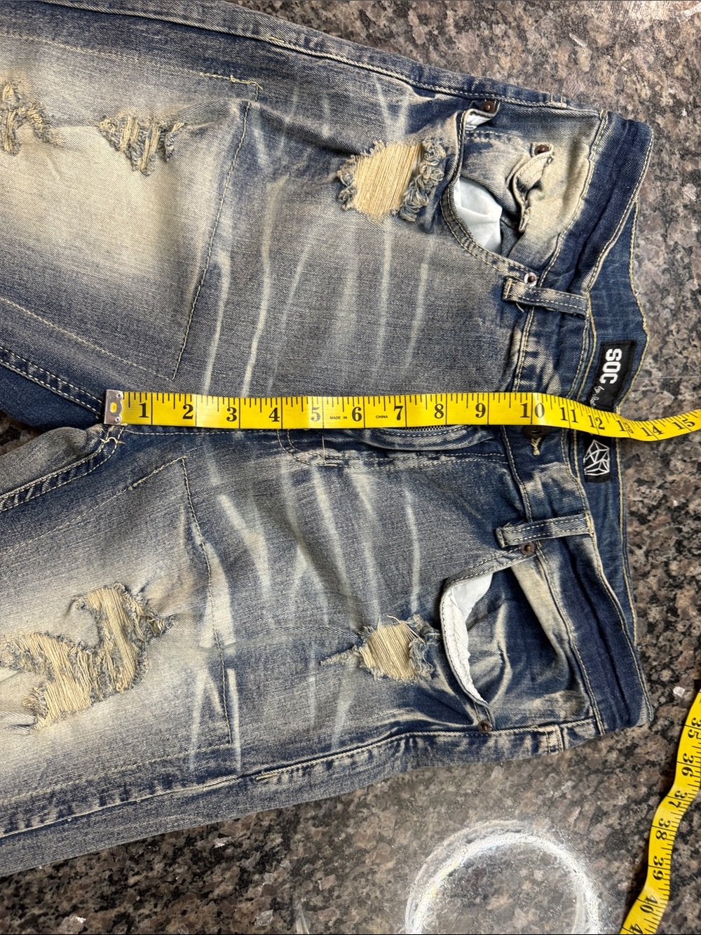 SOC moto Slim Straight Distressed Jeans in Faded Blue ombré 36 - Picture 12 of 15